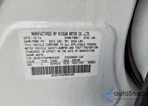 2015 Infiniti Q70L 3.7 z USA, uszkodzony, nr VIN JN1BY1PR4FM830495